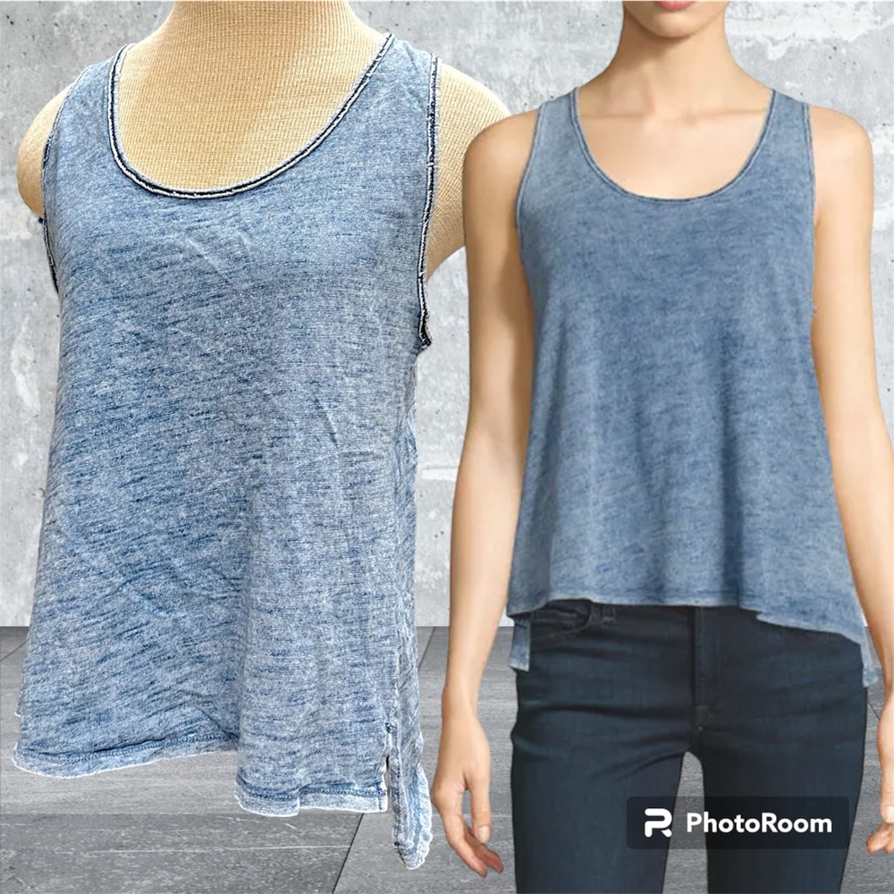 Rag & Bone/JEAN Scoopneck Asymmetrical Camden Slub Tank Top size XS Distressed